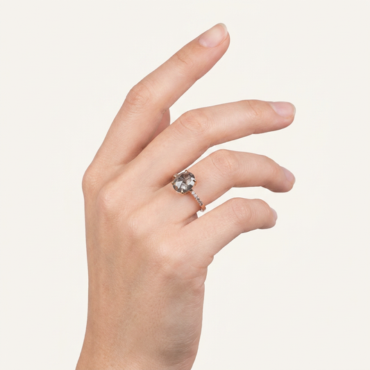 1.65 CT Oval Cut Salt and Pepper Diamond Solitaire Ring