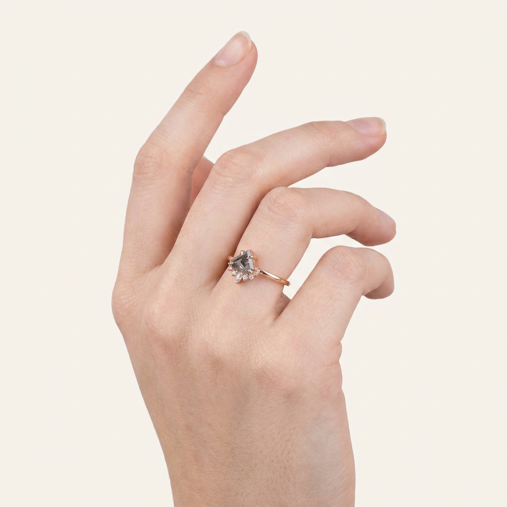 1.50 CT Shield Cut Salt and Pepper Diamond Cluster Ring