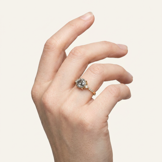 1.60 CT Round & Trillion Cut Salt and Pepper Diamond Three Stone Ring