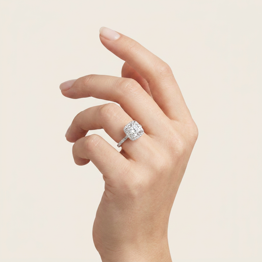 Moissanite 2.77 CT Cushion & Round Cut Diamond Halo Ring