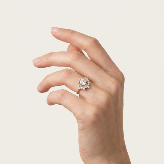 Moissanite 2.30 CT Round & Marquise Cut Diamond Cluster , Halo Ring