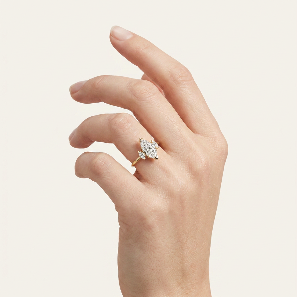 Moissanite 1.00 CT Marquise Cut Diamond Three Stone Ring