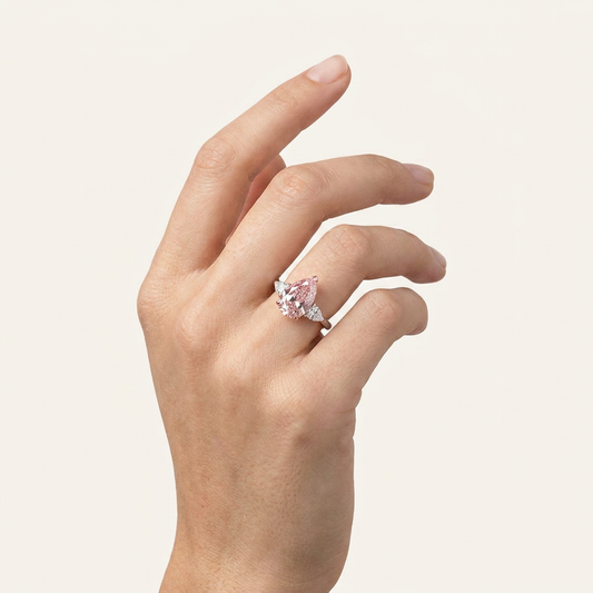 Lab Grown 5.00 CT Pear Cut Diamond Three Stone Ring