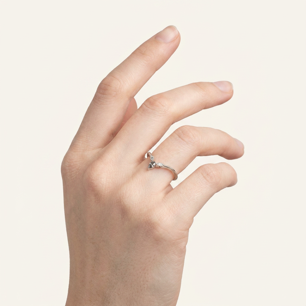 0.18 CT Pear & Baguette Cut Salt and Pepper Diamond Ring