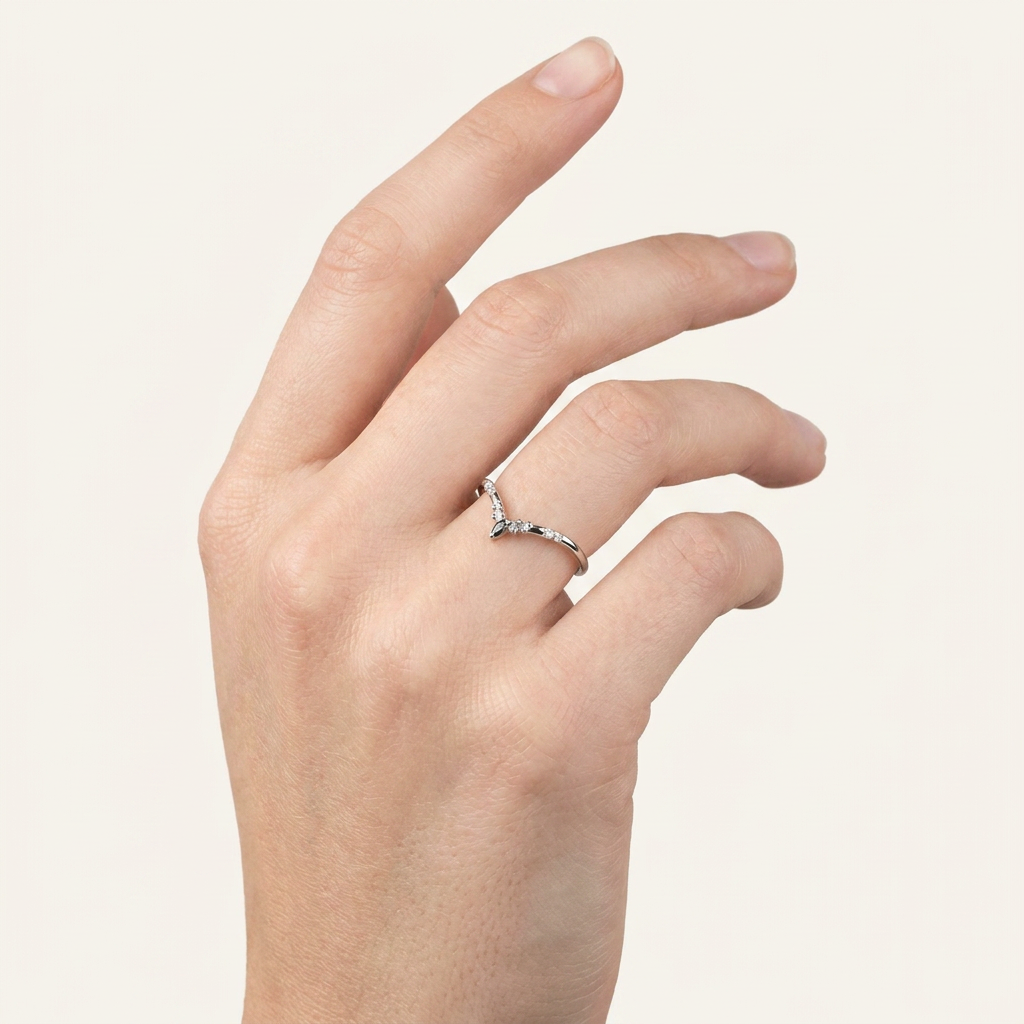 0.10 CT Marquise & Round Cut Salt and Pepper Diamond Ring