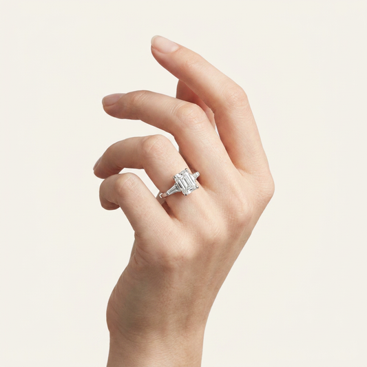 Moissanite 2.70 CT Radiant & Tapered Cut Diamond Three Stone Ring