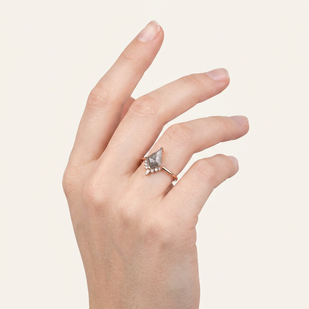 1.75 CT Kite & Round Cut Salt and Pepper Diamond Cluster Ring