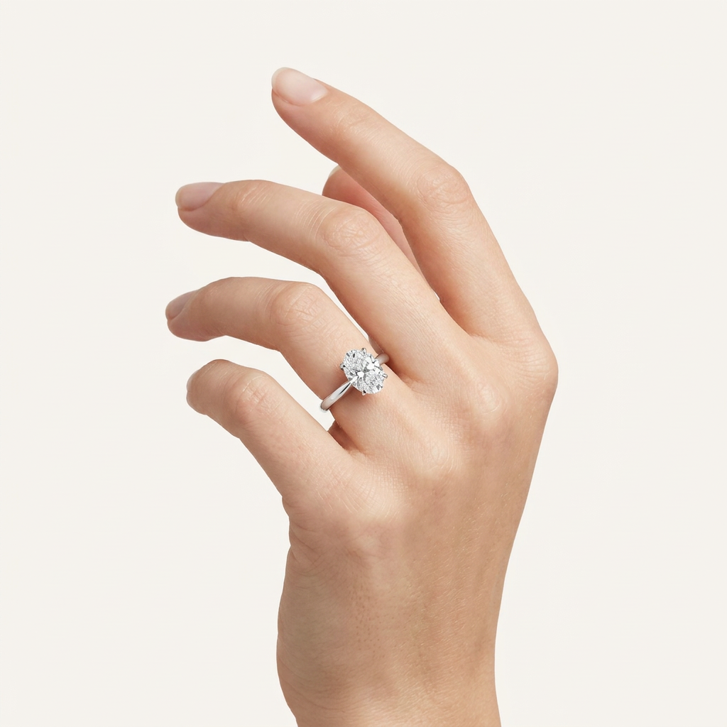 Lab Grown 2.00 CT Oval Cut Diamond Petite Solitaire Ring