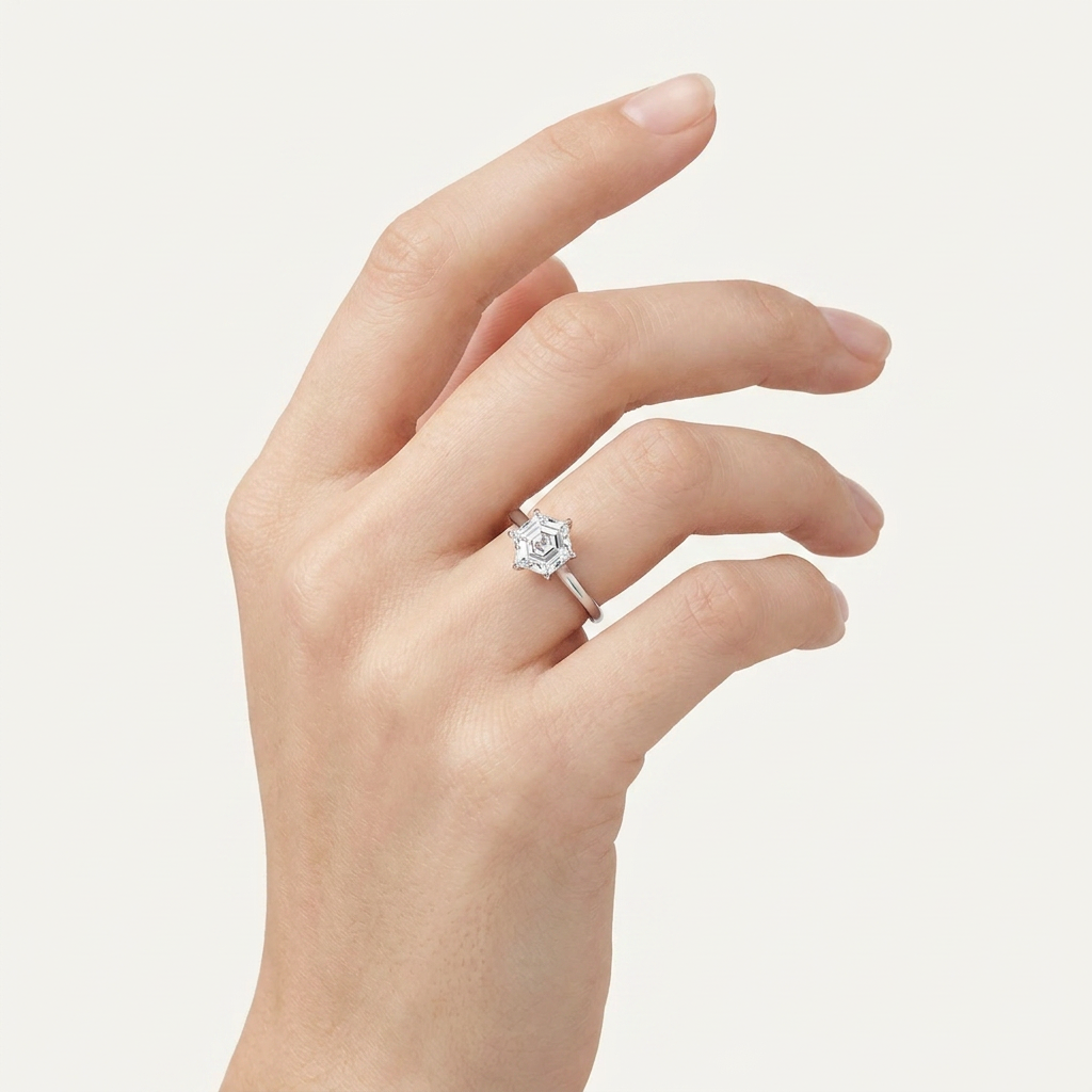 Moissanite 1.50 CT Hexagon Cut Diamond Solitaire Ring