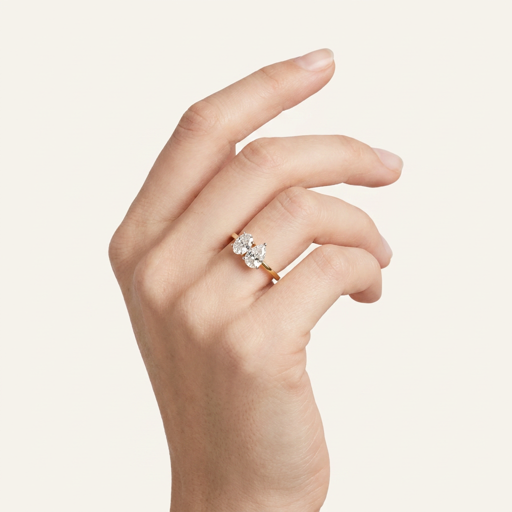 Lab Grown 1.50 CT Oval & Pear Cut Diamond Toi Et Moi Ring
