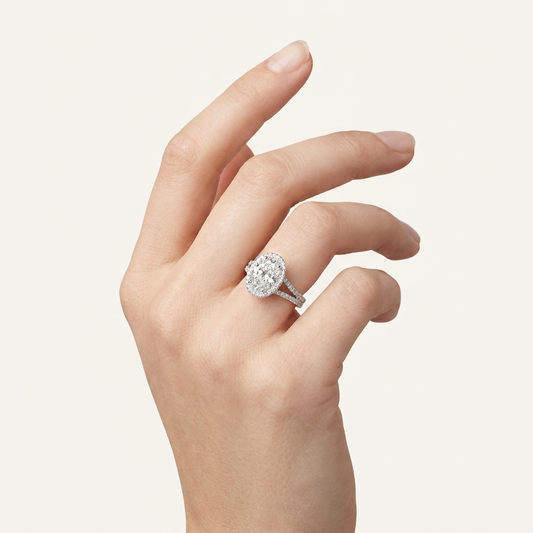 Lab Grown 1.85 CT Oval Cut Diamond Halo Ring
