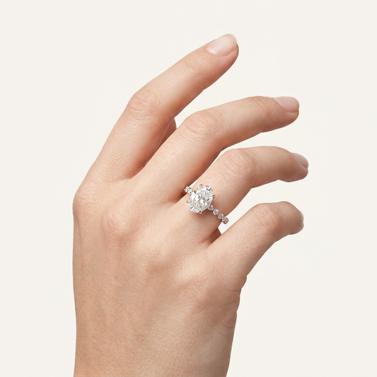 Moissanite 3.35 CT Oval & Round Cut Diamond Solitaire Ring