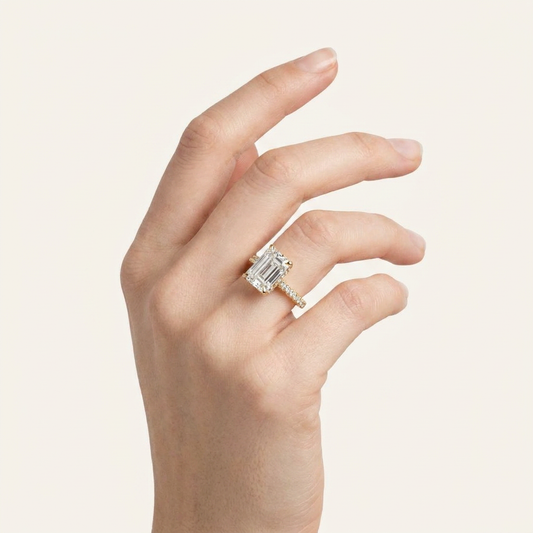 Moissanite 3.63 CT Emerald & Round Cut Diamond Solitaire Ring