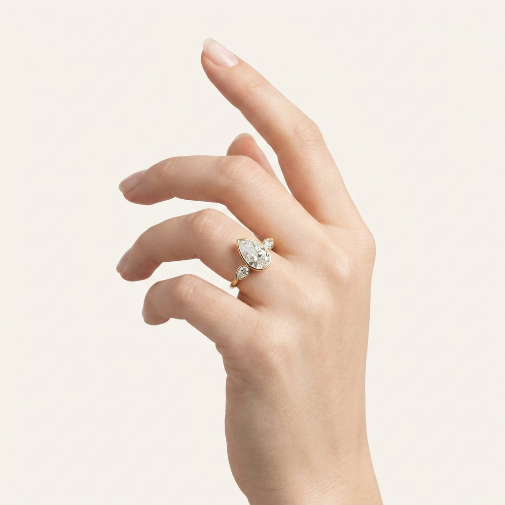 Moissanite 3.95 CT Pear Cut Diamond Three Stone Ring