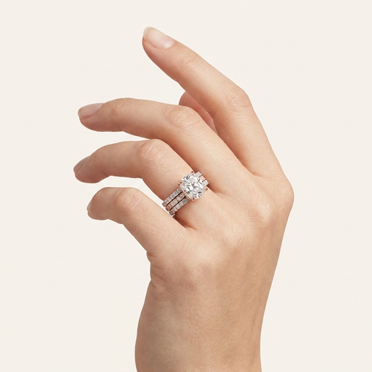 Moissanite 2.50 CT Cushion & Round Cut Diamond Solitaire Ring (V-Moisaanite)