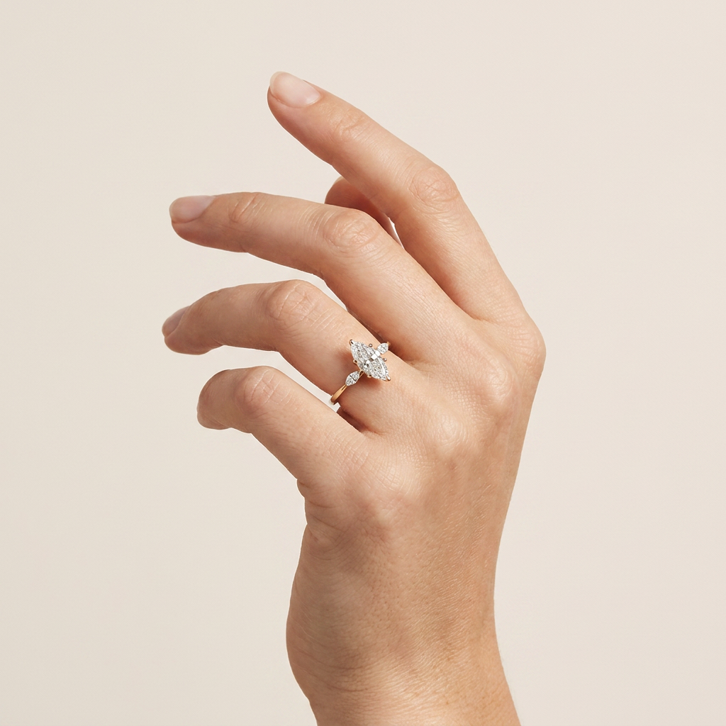 Lab Grown 1.90 CT Marquies Cut Diamond Three Stone Ring