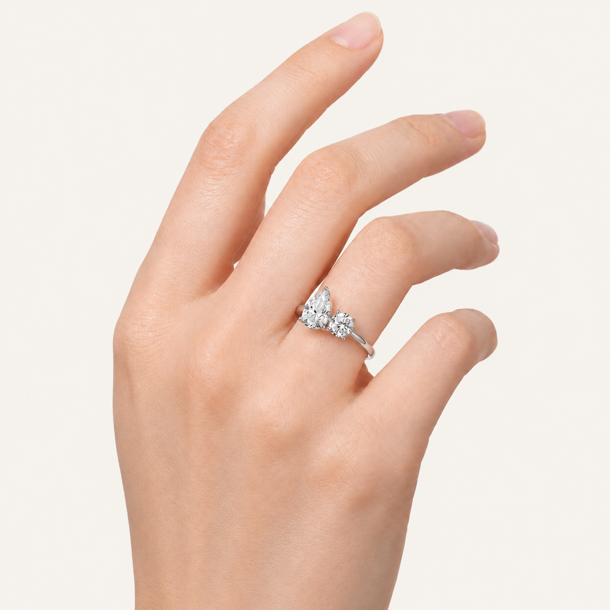 Lab Grown Diamond 3.00 CT Pear & Round Cut Toi Et Moi Ring