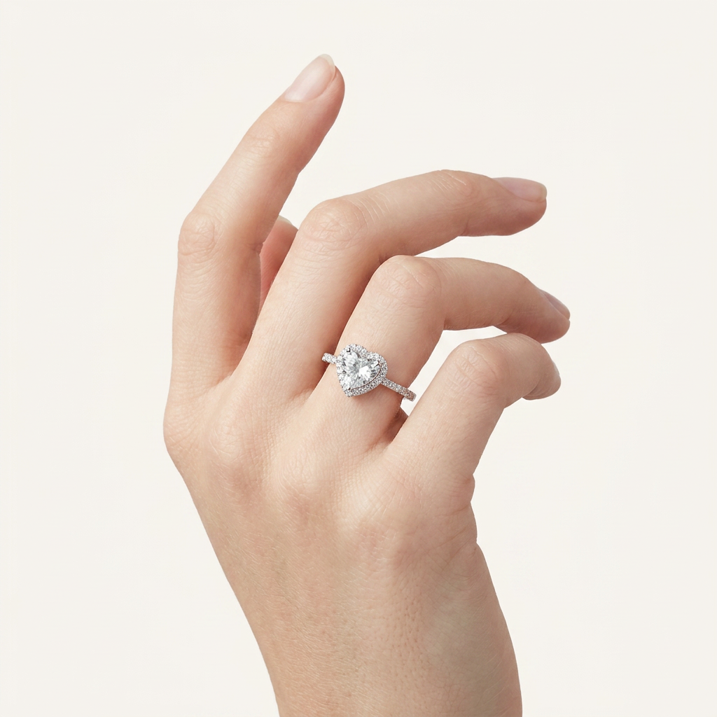 Lab Grown 1.65 CT Heart Cut Diamond Halo Ring