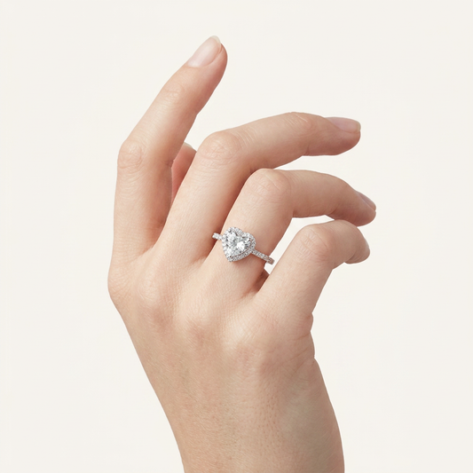 Lab Grown 1.65 CT Heart Cut Diamond Halo Ring