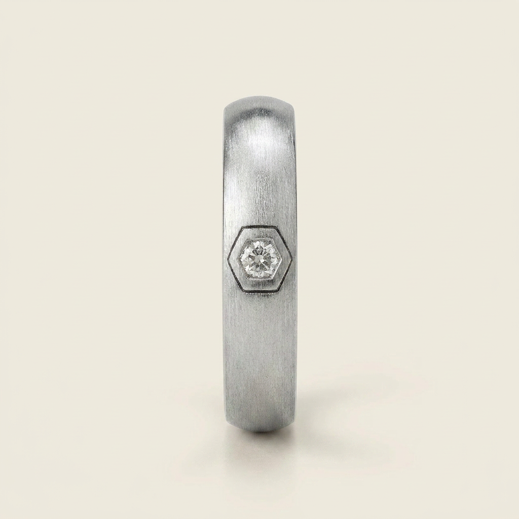 Natural Salt & Pepper 0.05 CT Hexagon Cut Diamond Band