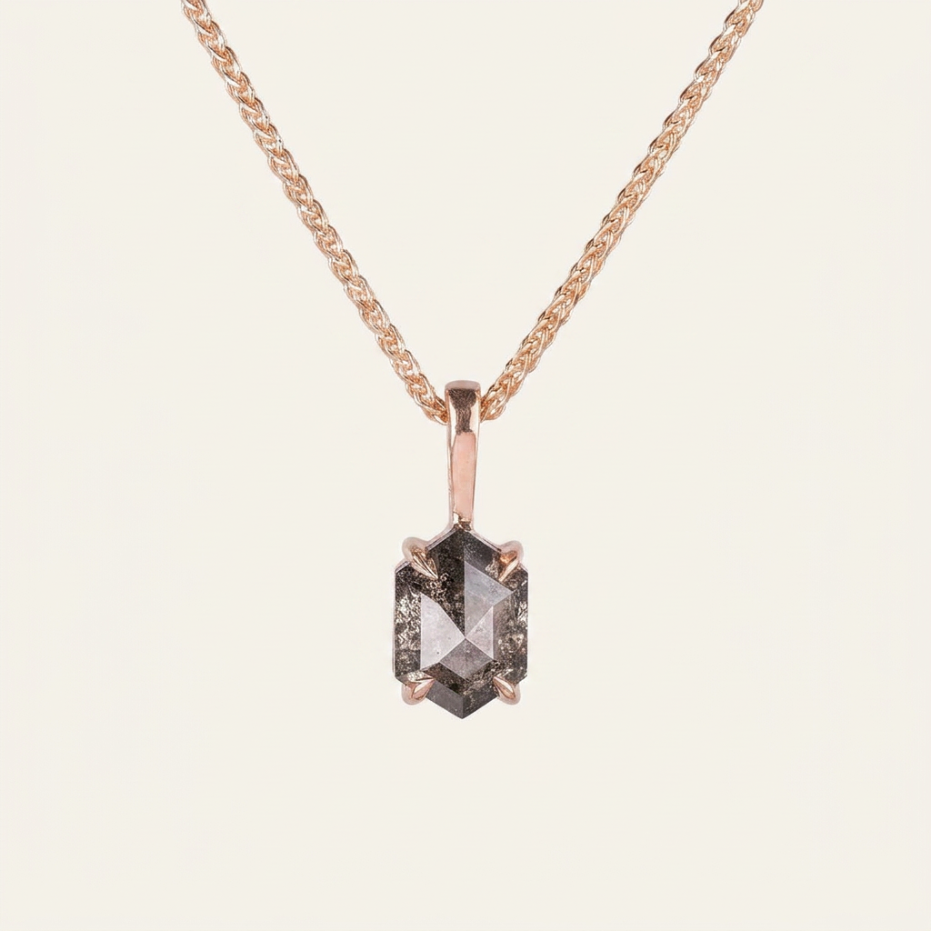 0.70 CT Hexagon Cut Salt and Pepper Diamond Necklace