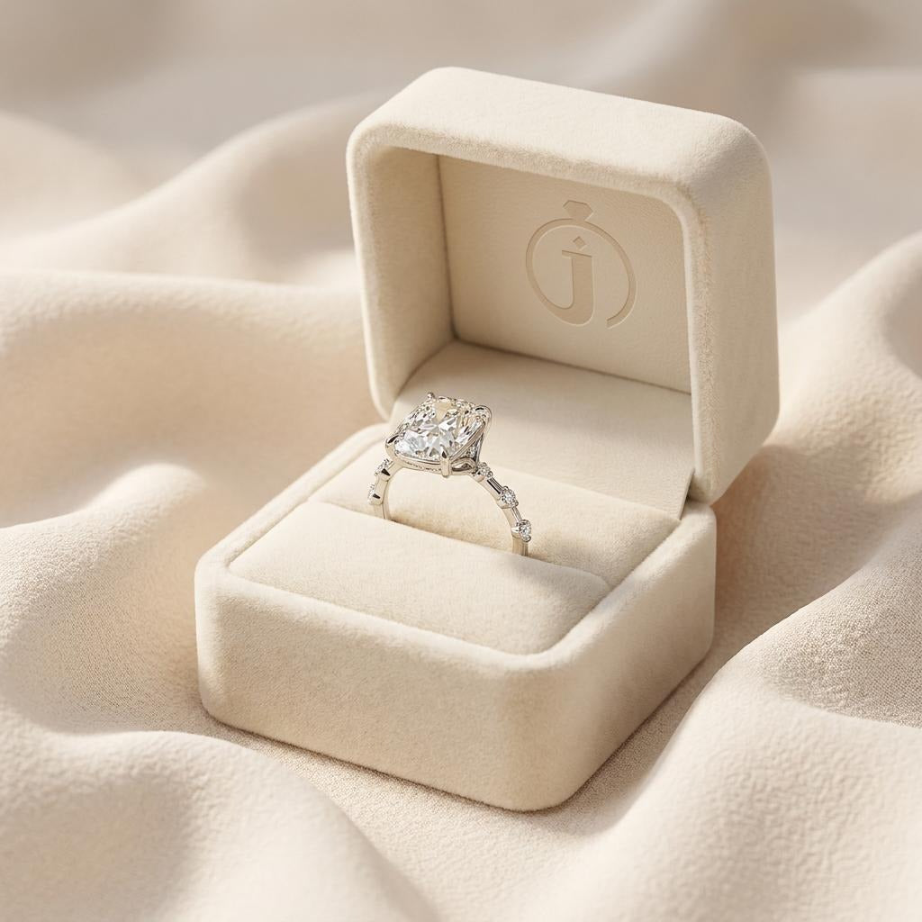 Moissanite 5.00 CT Cushion & Round Cut Diamond Solitaire Ring