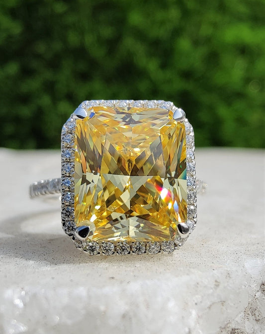 Moissanite 2.50CT Yellow Radiant Diamond Art Deco Unique Engagement Ring - IBIZ Jewel