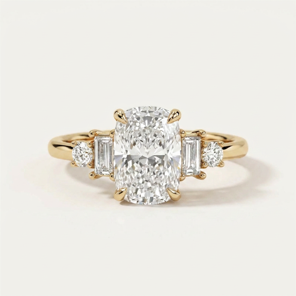 Moissanite 3.87 CT Cushion & Round Cut Diamond Cluster Five-Stone Ring