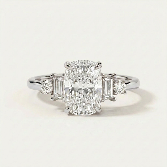 Moissanite 3.87 CT Cushion & Round Cut Diamond Cluster Five-Stone Ring