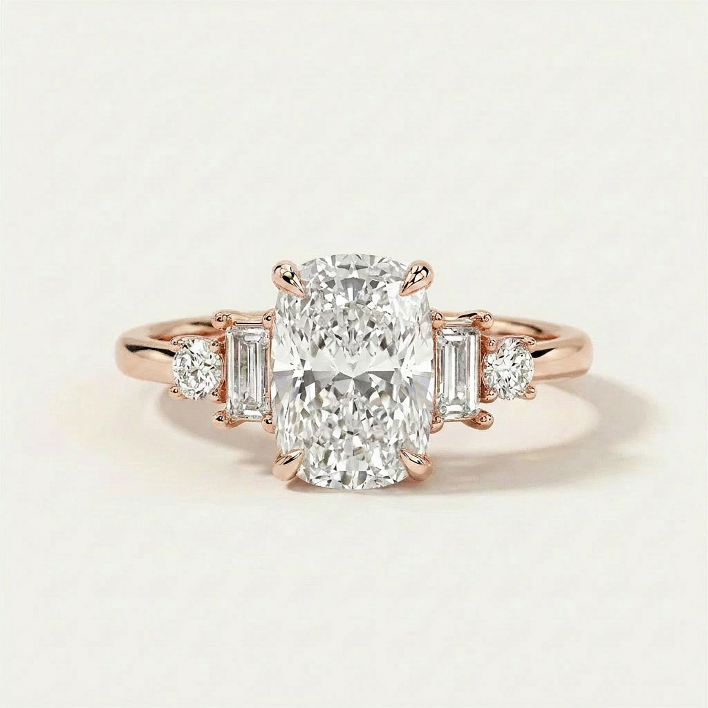 Moissanite 3.87 CT Cushion & Round Cut Diamond Cluster Five-Stone Ring