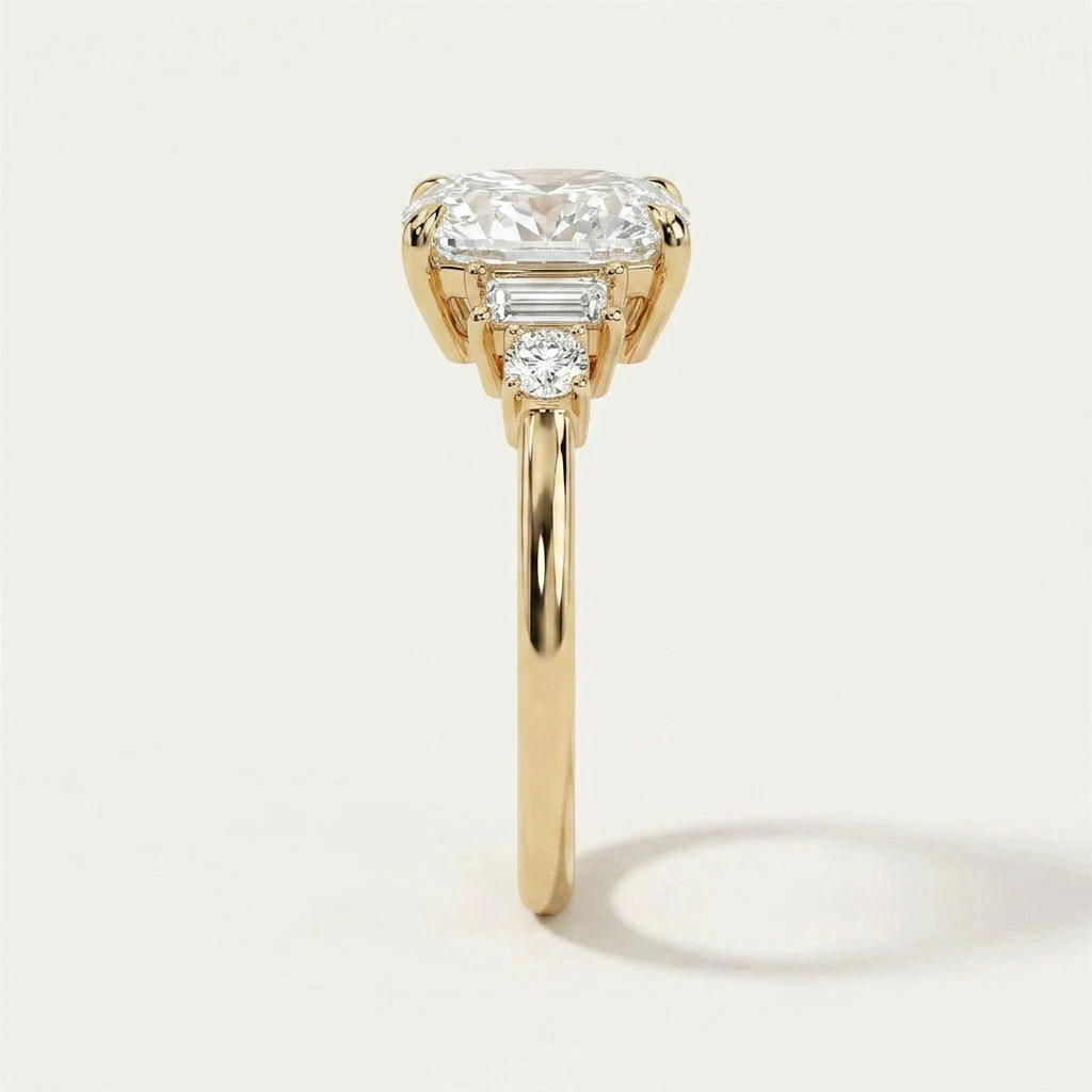 Moissanite 3.87 CT Cushion & Round Cut Diamond Cluster Five-Stone Ring