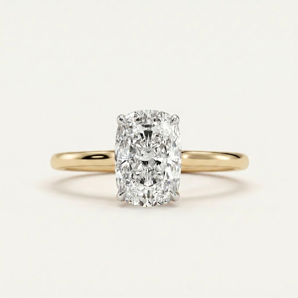 Moissanite 2.00 CT Cushion Cut Diamond Solitaire Ring (V-Edwardian)