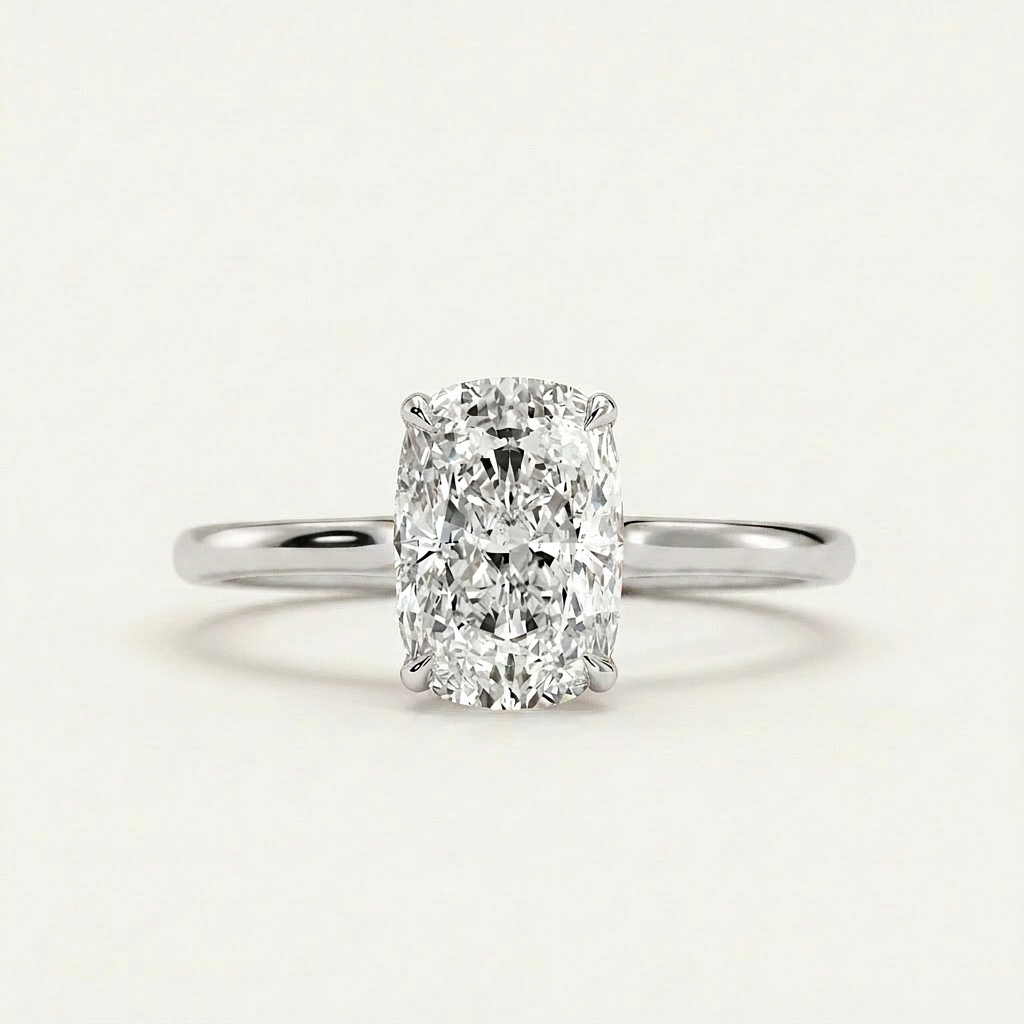 Moissanite 2.00 CT Cushion Cut Diamond Solitaire Ring (V-Edwardian)