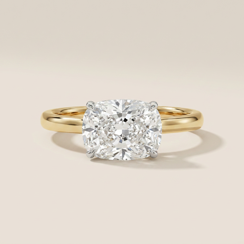 Moissanite 2.00 CT Cushion Cut Diamond East-West Solitaire Ring