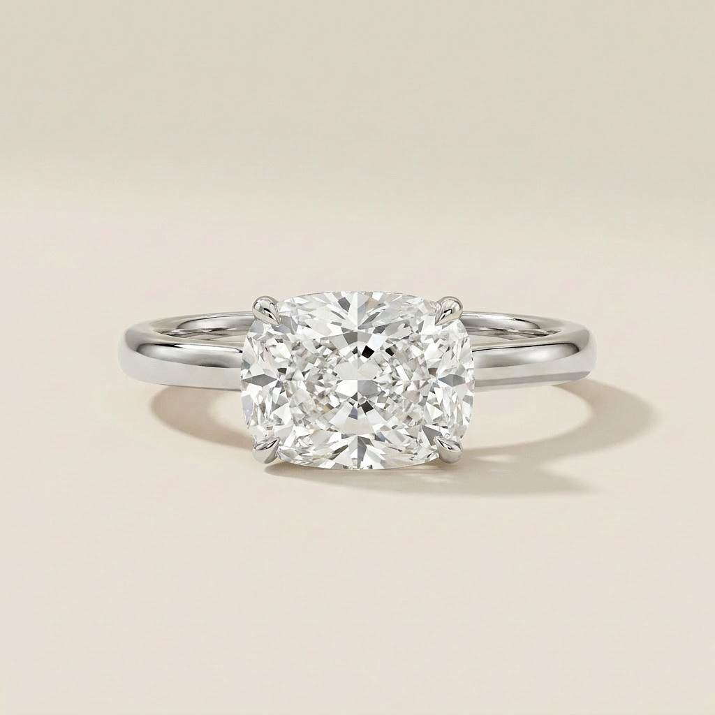 Moissanite 2.00 CT Cushion Cut Diamond East-West Solitaire Ring