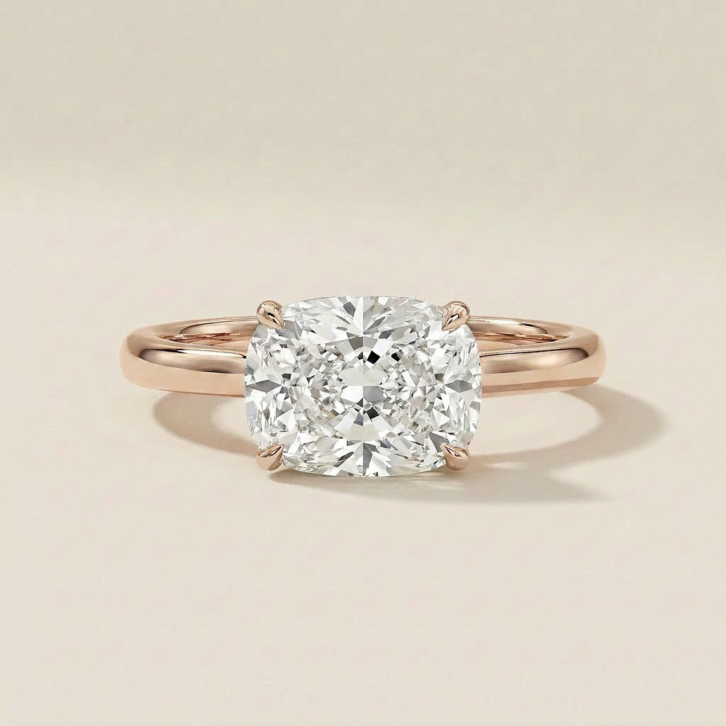 Moissanite 2.00 CT Cushion Cut Diamond East-West Solitaire Ring