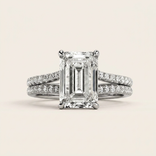Moissanite 3.00 CT Emerald & Round Cut Diamond Solitaire Ring