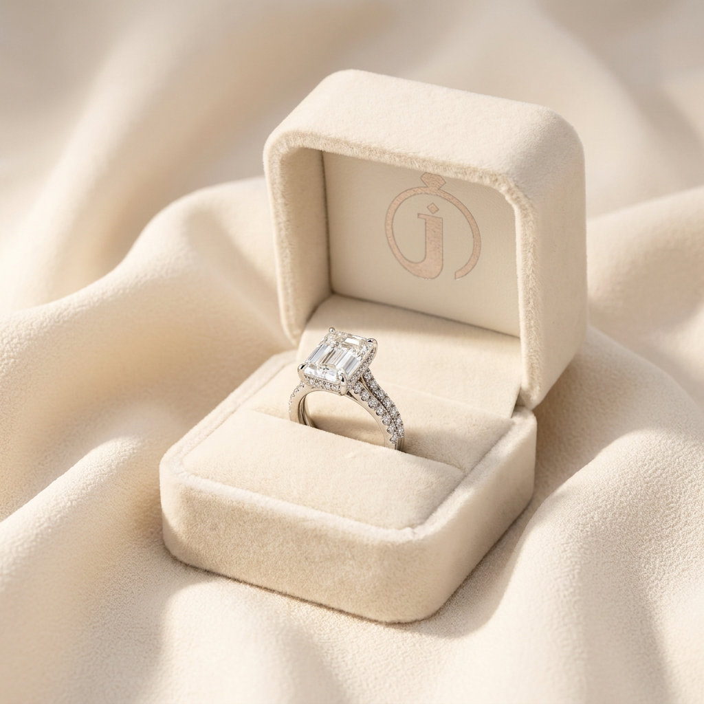 Moissanite 3.00 CT Emerald & Round Cut Diamond Solitaire Ring