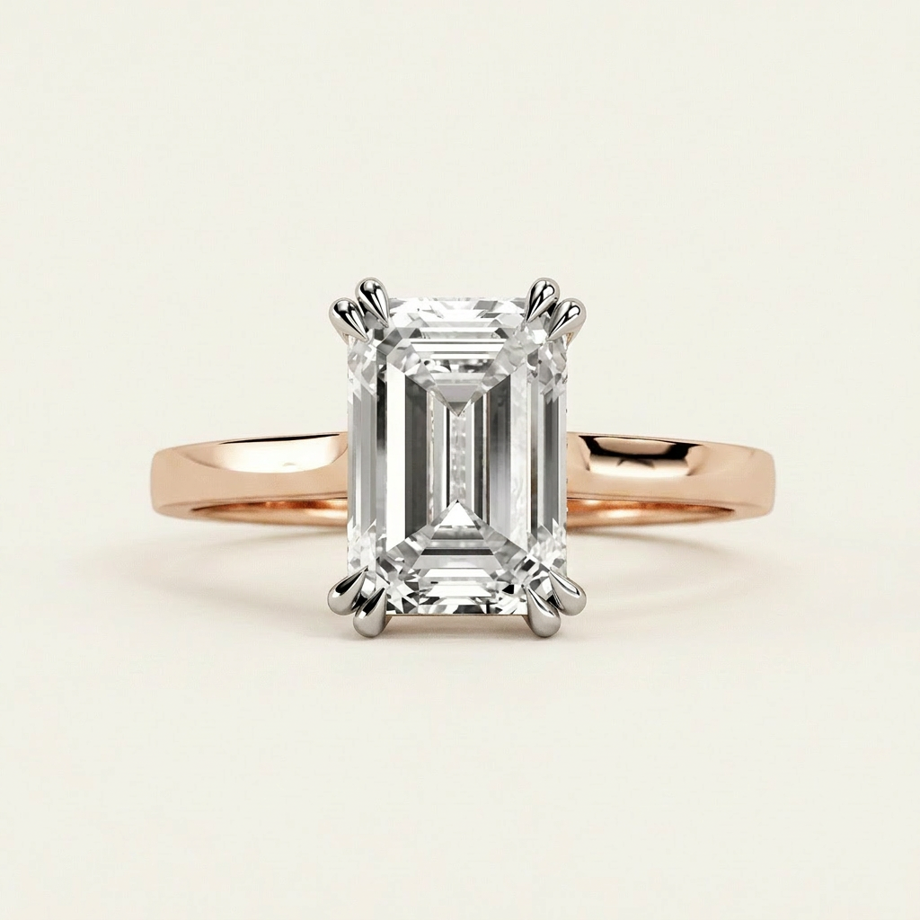 Moissanite 2.00 CT Emerald & Round Cut Diamond Solitaire Ring