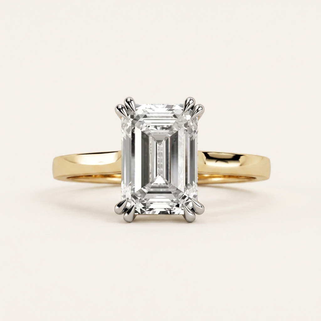 Moissanite 2.00 CT Emerald & Round Cut Diamond Solitaire Ring