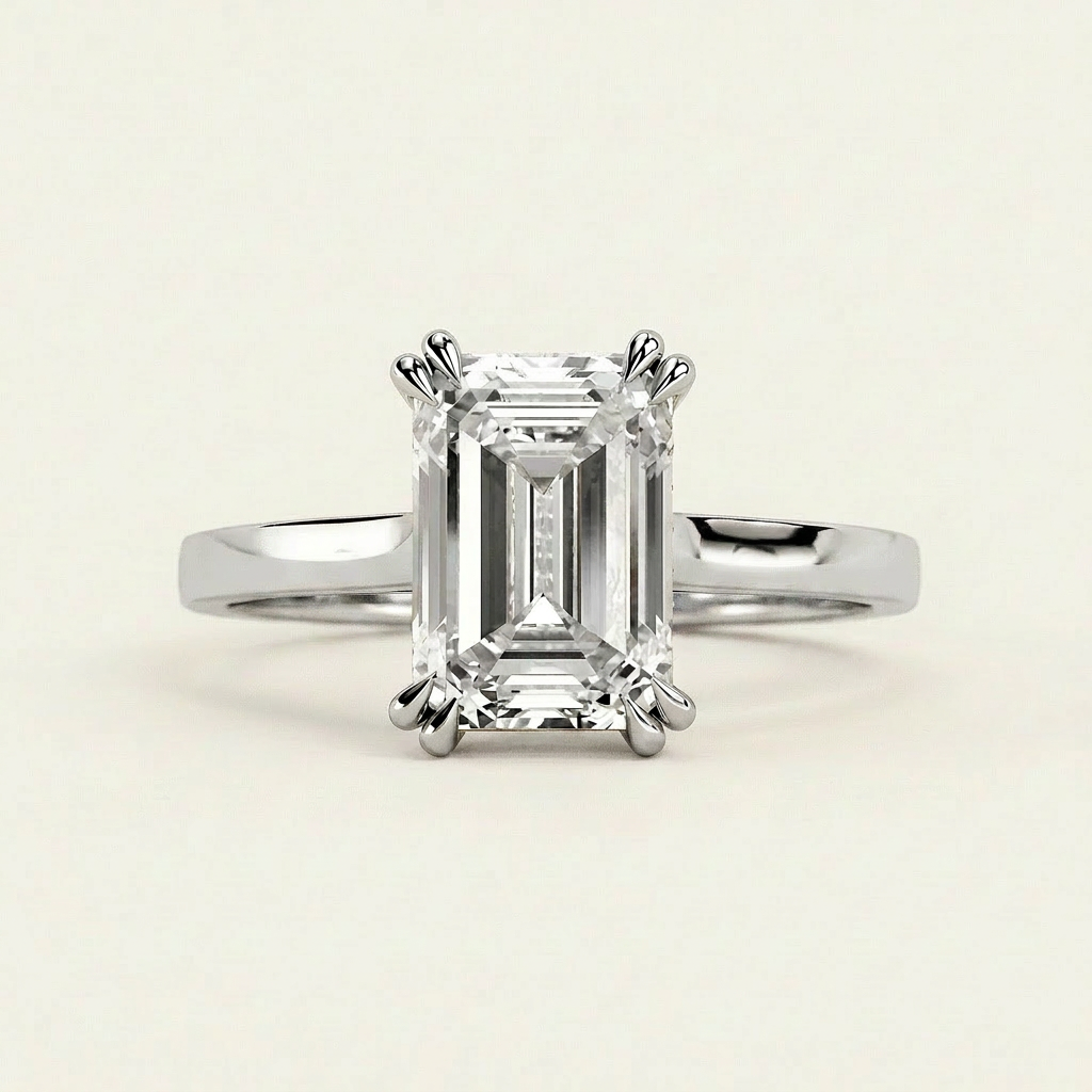 Moissanite 2.00 CT Emerald & Round Cut Diamond Solitaire Ring