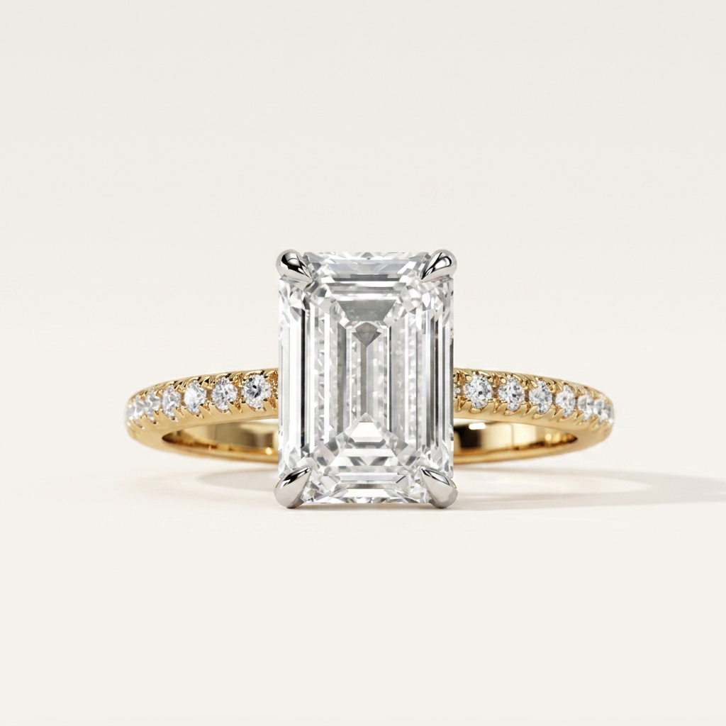 Moissanite 2.00 CT Emerald Cut Diamond Solitaire Ring (V-Avantgarde)