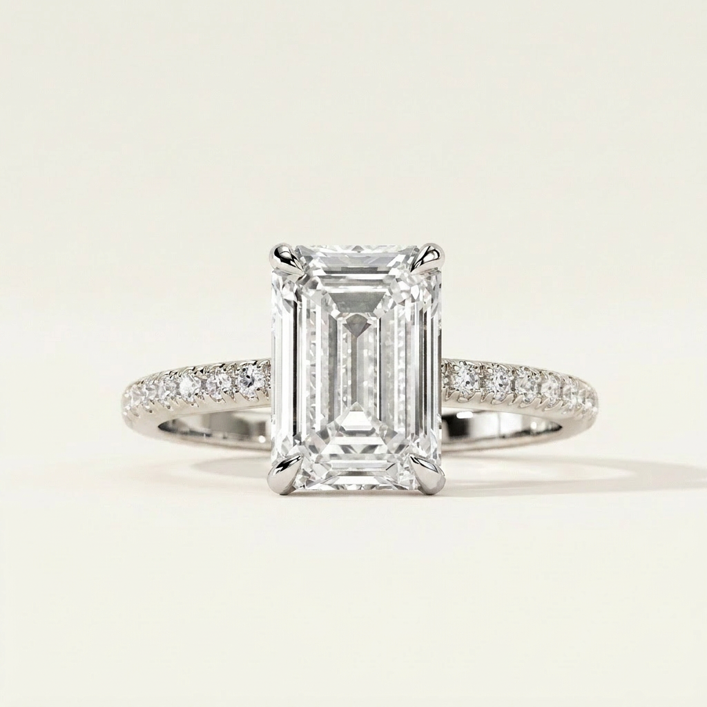 Moissanite 2.00 CT Emerald Cut Diamond Solitaire Ring (V-Avantgarde)