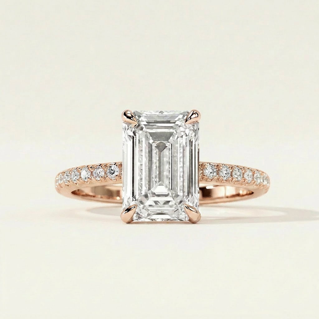 Moissanite 2.00 CT Emerald Cut Diamond Solitaire Ring (V-Avantgarde)