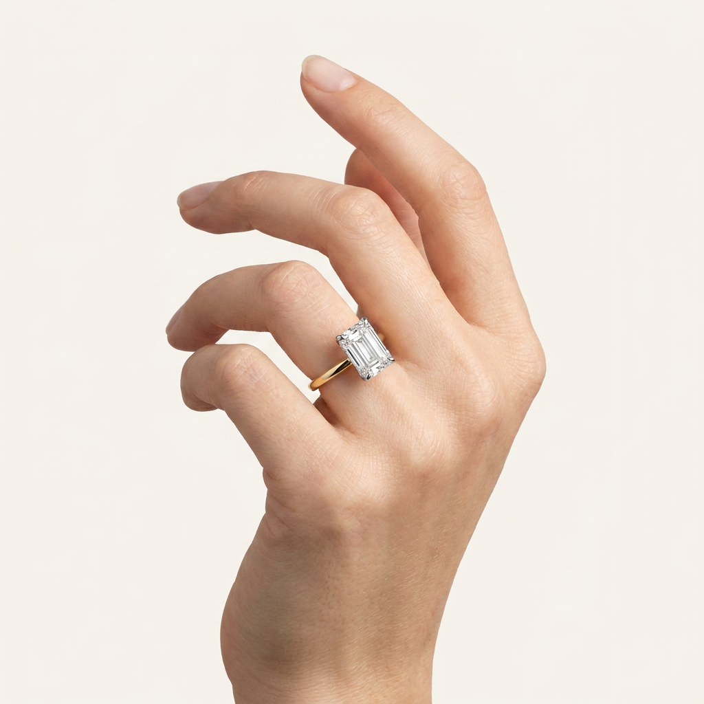 Moissanite 3.00 CT Emerald Cut Diamond Solitaire Ring (V-Brutalist)