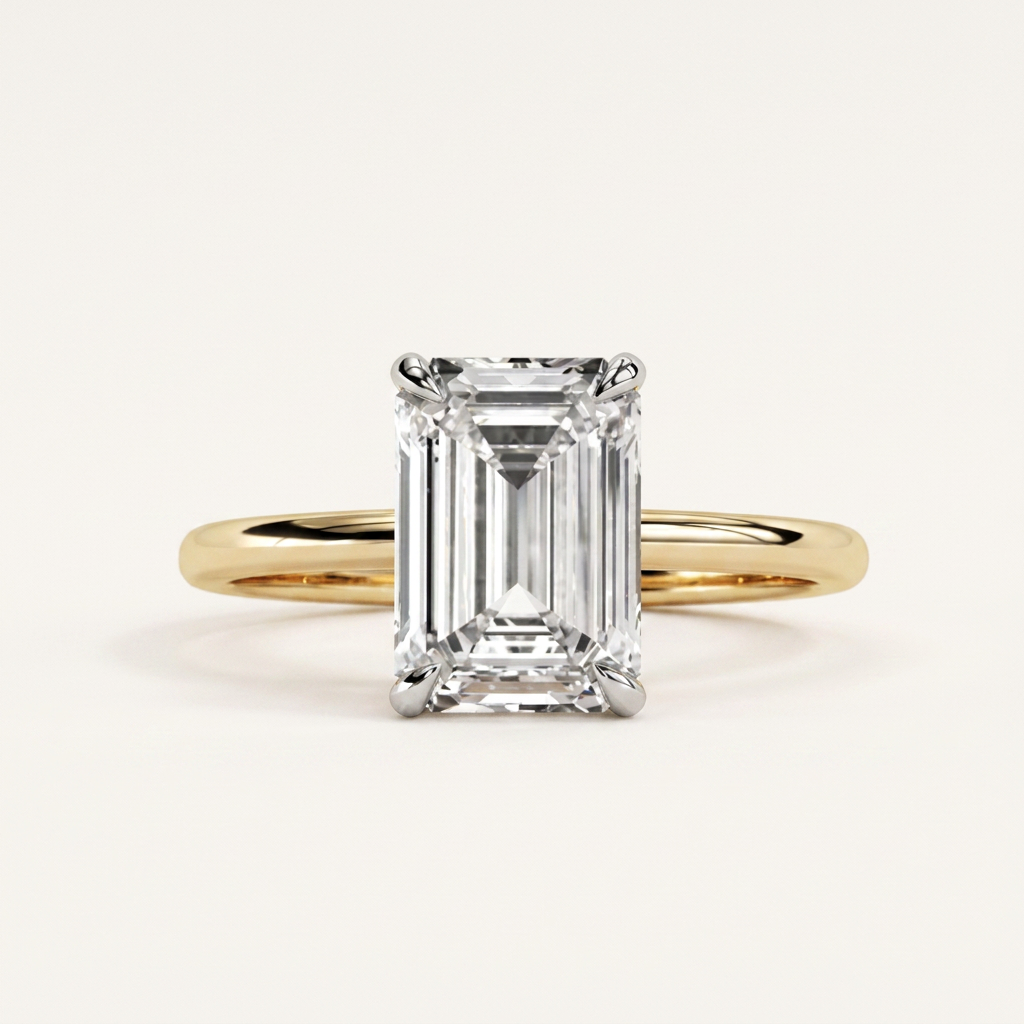 Moissanite 3.00 CT Emerald Cut Diamond Solitaire Ring (V-Brutalist)