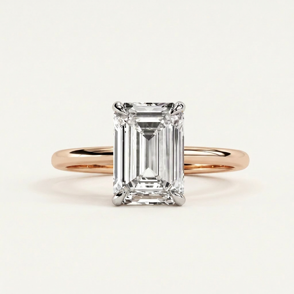 Moissanite 3.00 CT Emerald Cut Diamond Solitaire Ring (V-Brutalist)