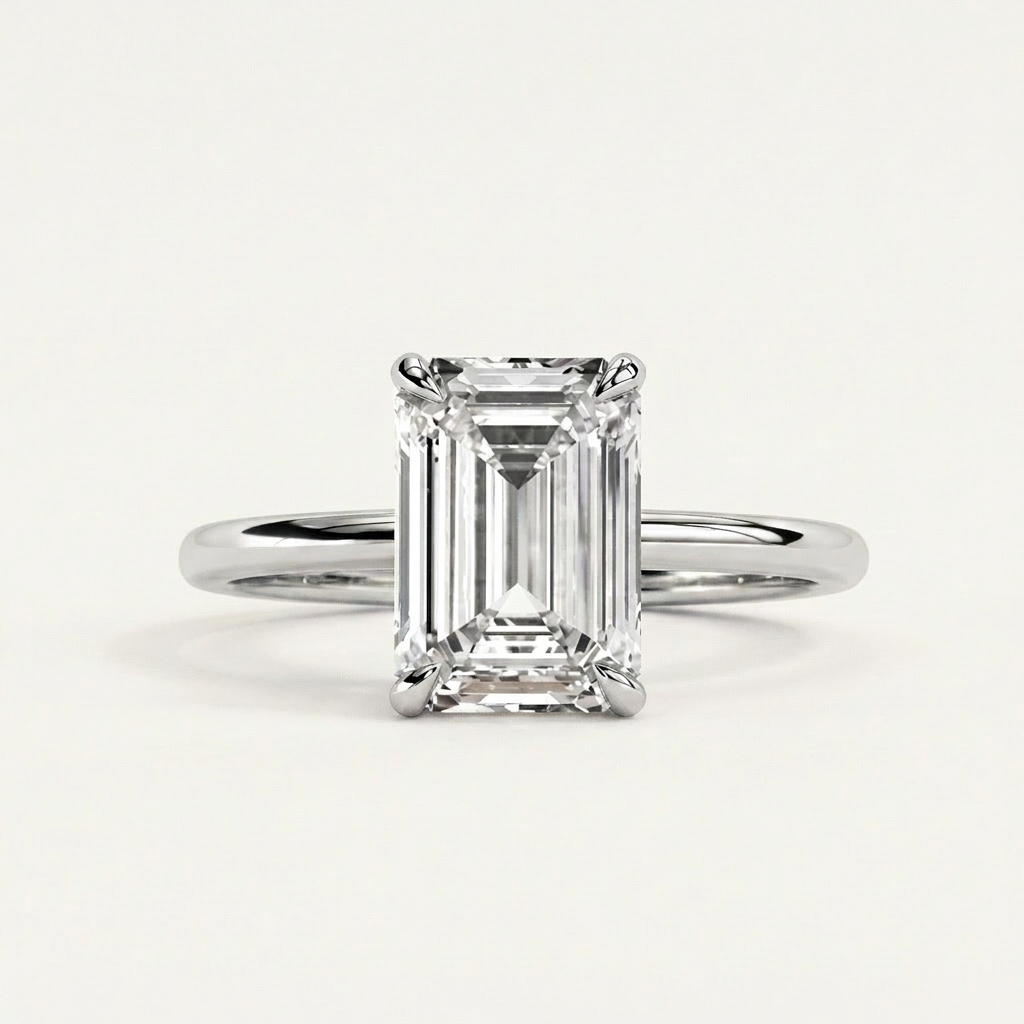 Moissanite 3.00 CT Emerald Cut Diamond Solitaire Ring (V-Brutalist)