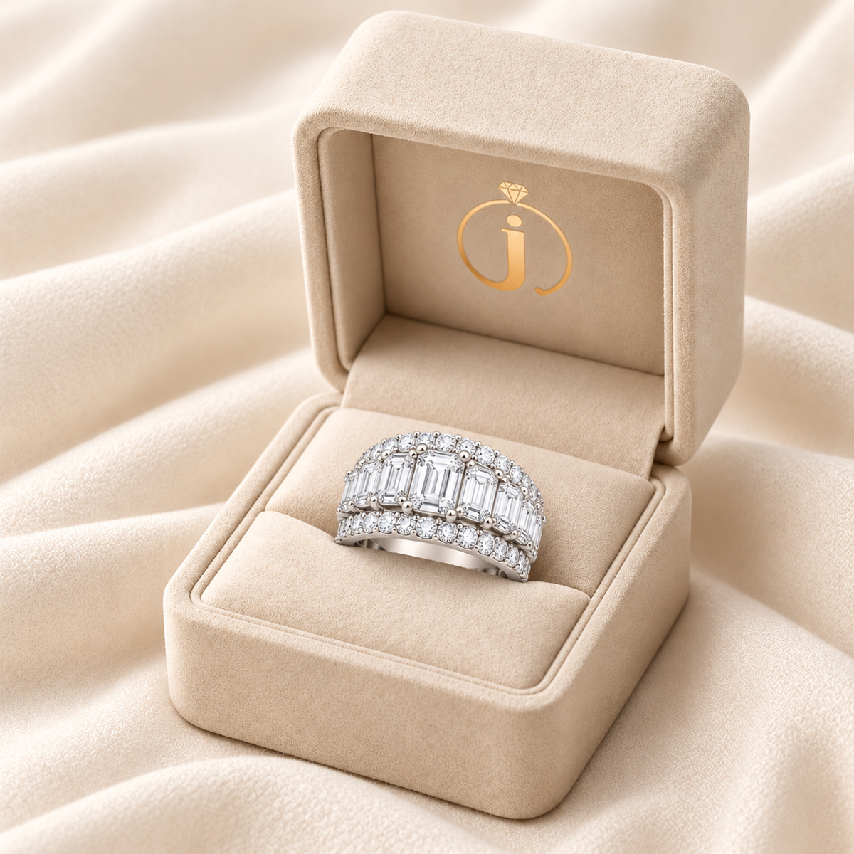 Lab Grown Diamond 4.00 CT Emerald Cut Cluster Men's Ring