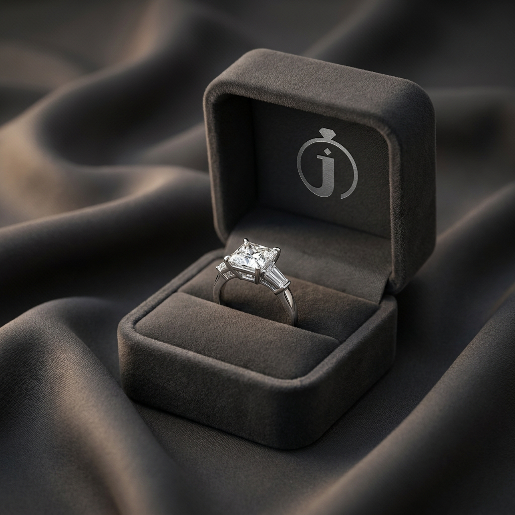 Moissanite 3.42 CT Princess & Tapered Cut Diamond Three Stone Ring